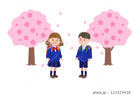 小学校の入学式に行く男の子と女の子 小学校の入学式に行く男の子と女の子 123325416