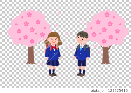 小学校の入学式に行く男の子と女の子 小学校の入学式に行く男の子と女の子 123325416