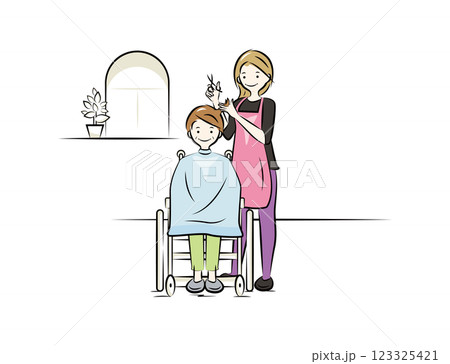 訪問理容・訪問美容を受けるシニア女性|介護看護シリーズ 訪問理容・訪問美容を受けるシニア女性|介護看護シリーズ 123325421