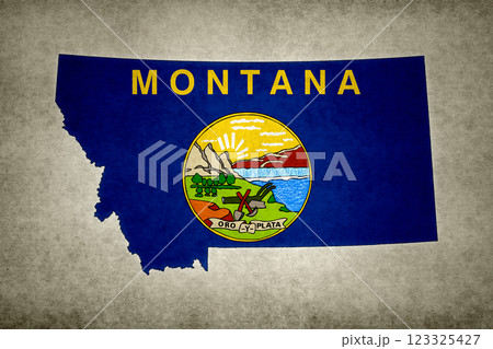 Map of Montana with its flag printed on a paper 123325427