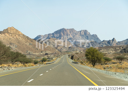 オマーンの荒野のドライブ風景 オマーンの荒野のドライブ風景 123325494
