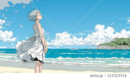 潮風の心地よさを満喫している若い女性
