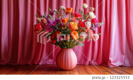 vibrant spring bouquet in pink vase 123325553