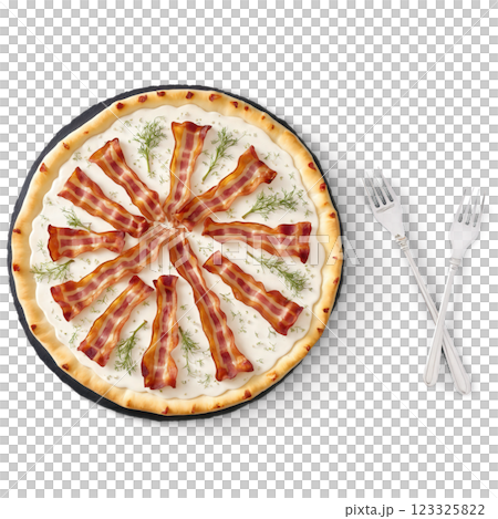 Tartes Flambees - A dish popular in the French-speaking regions of Switzerland, similar to a thin-crust pizza, but topped Tartes Flambees - A dish popular in the French-speaking regions of Switzerland, similar to a thin-crust pizza, but topped 123325822