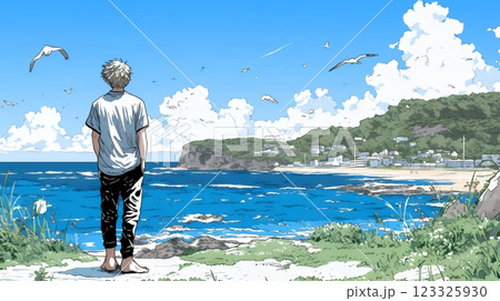 潮風の心地よさを満喫している若い男性