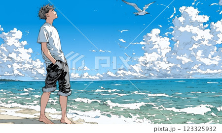 潮風の心地よさを満喫している若い男性