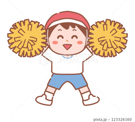 ポンポンを手に踊る赤白帽をかぶった男の子 ポンポンを手に踊る赤白帽をかぶった男の子 123326160