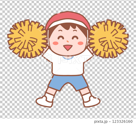 ポンポンを手に踊る赤白帽をかぶった男の子 ポンポンを手に踊る赤白帽をかぶった男の子 123326160