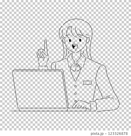 Laptop woman line drawing Laptop woman line drawing 123326878