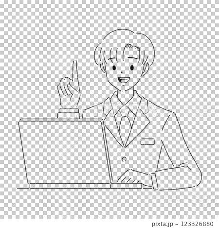 ノートパソコン 男性 線画 ノートパソコン 男性 線画 123326880