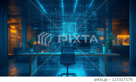 Architects and engineers using digital tools to manage construction tasks, vector illustration showing high-resolution precision. 123327170