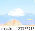 館山市から臨む冠雪した富士山　イラスト風 123327513