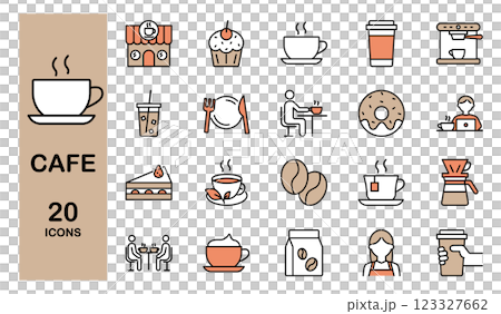 咖啡廳和咖啡相關圖示設定顏色 123327662