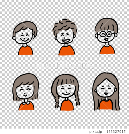 兒童圖示手繪簡單微笑大笑的孩子插畫兒童男孩女孩 123327915