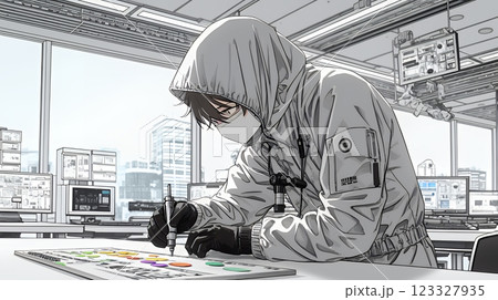 クリーンルームで作業中のエンジニア