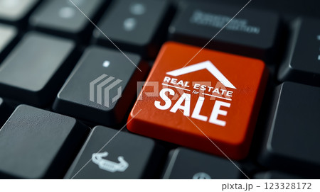 Real estate sale button on a computer keyboard highlighting property listings and market opportunities Real estate sale button on a computer keyboard highlighting property listings and market opportunities 123328172
