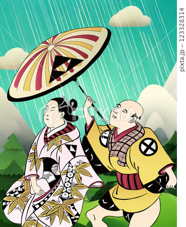 傘をさして歩く人 123328314