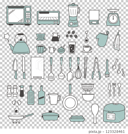 廚房用具線描素材組炊具手繪風格圖標 123328461