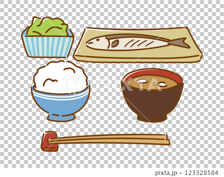 Japanese grilled fish set meal image illustration (color) 123328584