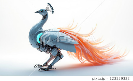 Futuristic robotic peacock with glowing features and vibrant plumage showcasing innovative design and technology Futuristic robotic peacock with glowing features and vibrant plumage showcasing innovative design and technology 123329322