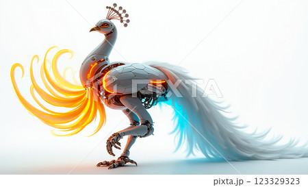 Futuristic robotic peacock with glowing features and intricate design showcases creativity and innovation Futuristic robotic peacock with glowing features and intricate design showcases creativity and innovation 123329323