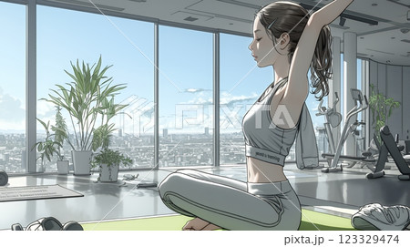 ストレッチトレーニングをしている若い女性