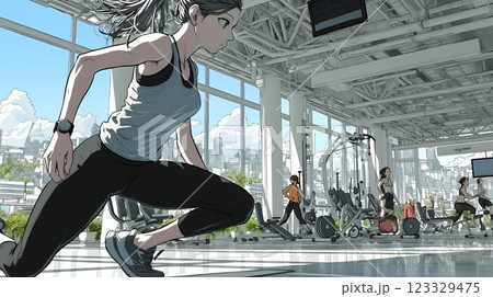 ストレッチトレーニングをしている若い女性