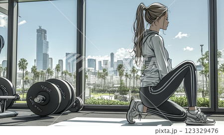 ストレッチトレーニングをしている若い女性