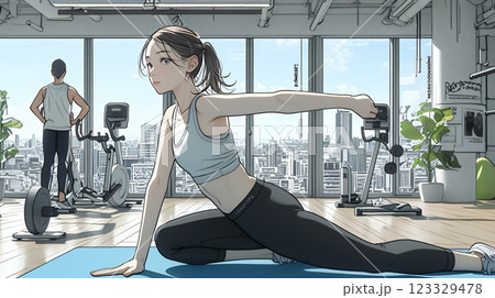 ストレッチトレーニングをしている若い女性