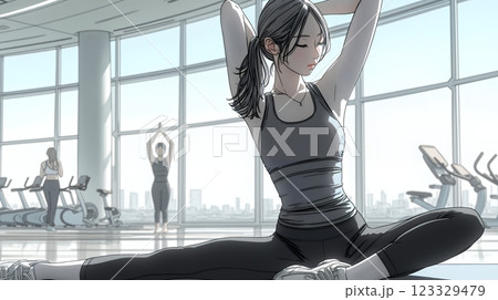 ストレッチトレーニングをしている若い女性