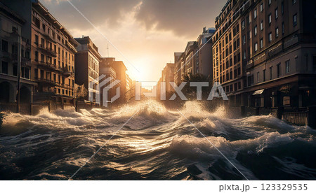 大都市の洪水イメージ(AI生成画像) 大都市の洪水イメージ(AI生成画像) 123329535