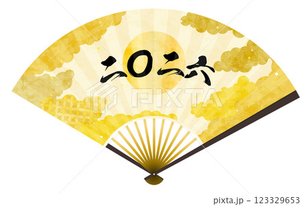 2026年の文字入り扇子、和柄背景雲海の和風素材 123329653