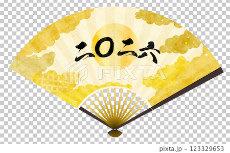 Japanese-style fan with the text 2026, Japanese-style background with sea of clouds 123329653