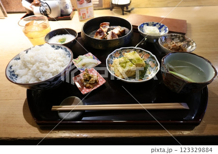 Traditional Japanese Meal with Rice, Miso Soup, Traditional Japanese Meal with Rice, Miso Soup, 123329884