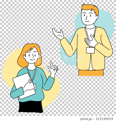 Young men and women working in office casual wear 123330034