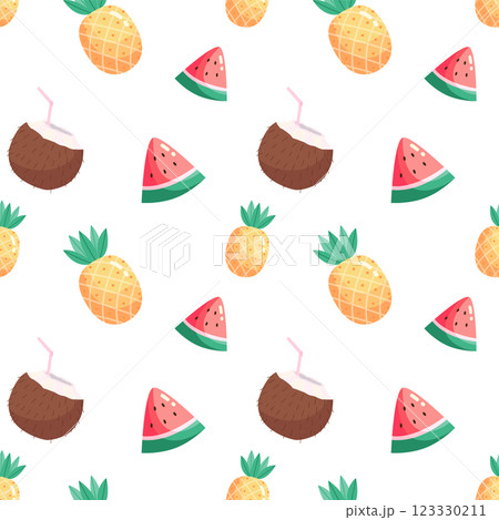 Seamless pattern with tropical fruits. Vector illustration. 123330211