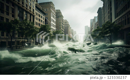 大都市の洪水イメージ(AI生成画像) 大都市の洪水イメージ(AI生成画像) 123330237