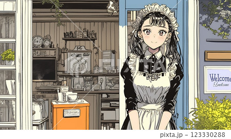 メード姿の若い女性