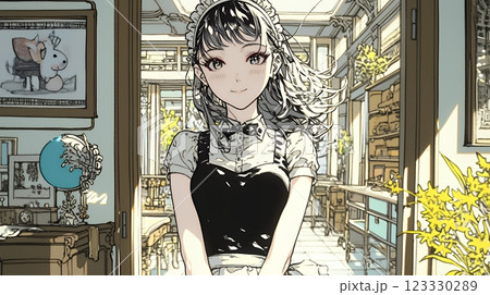 メード姿の若い女性