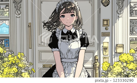 メード姿の若い女性