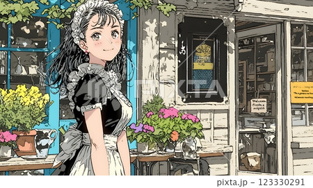 メード姿の若い女性