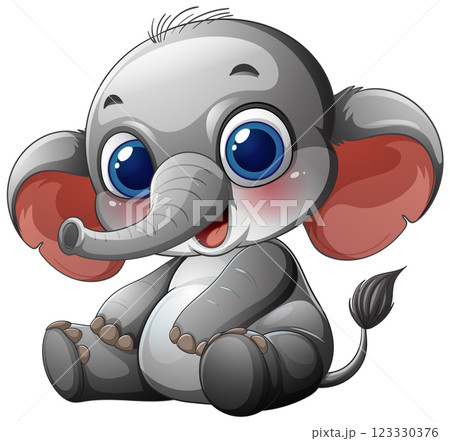 Adorable Baby Elephant Cartoon Illustration 123330376