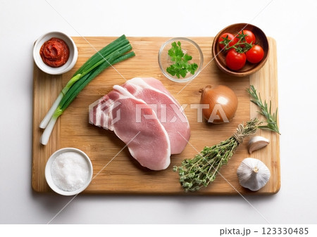 豚肉とネギと材料 123330485
