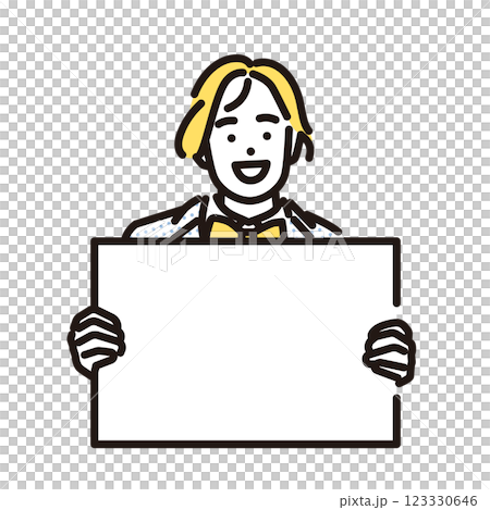 Simple illustration: Smiling high school girl holding a flip 123330646