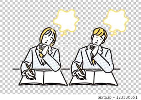 男女學生在學習時思考的簡單插圖 男女學生在學習時思考的簡單插圖 123330651