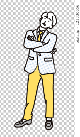 シンプル　イラスト　考え事をする男子高校生の全身 123330656
