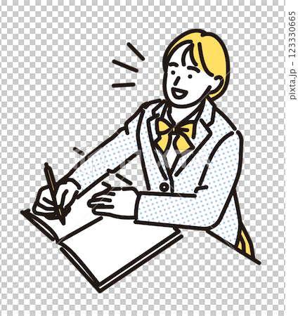 Simple illustration: Smiling high school girl studying 123330665