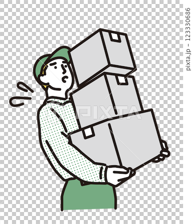 Simple illustration: A delivery man who is tired from carrying heavy luggage 123330686