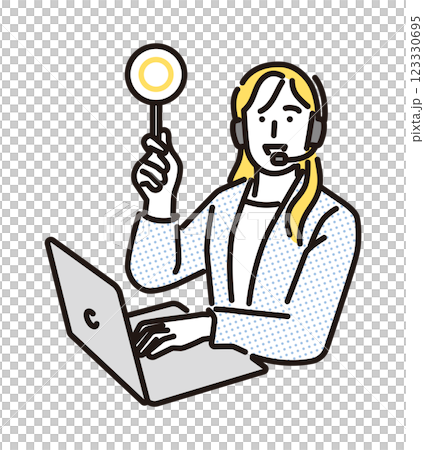 Simple illustration: A female operator raising a circle card Simple illustration: A female operator raising a circle card 123330695