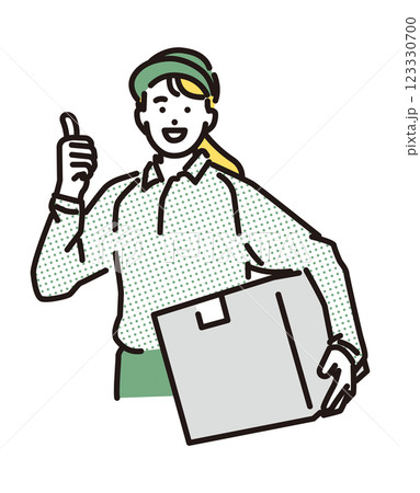 シンプル　イラスト　笑顔の配達員の女性 123330700